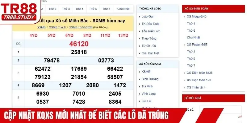 Cập Nhật KQXS Mới Nhất - Theo Dõi Nhanh Kết Quả Xổ Số TR88 - DIAMOND88.SBS